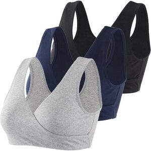 3 Cotton Sleep Bra Set, Nursing & Maternity Crossover Design Size M 95% Cotton